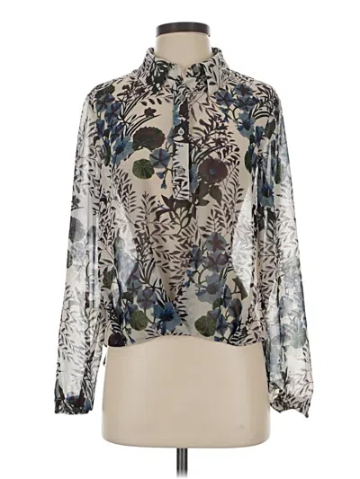 Pre-owned Cabi Long Sleeve Blouse In Silver