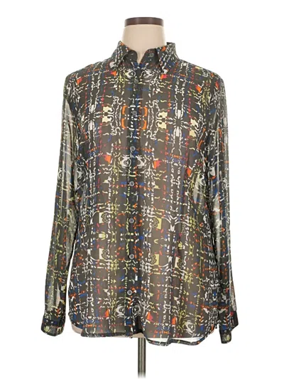 Pre-owned Cabi Long Sleeve Blouse In Silver