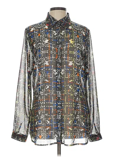 Pre-owned Cabi Long Sleeve Blouse In Silver
