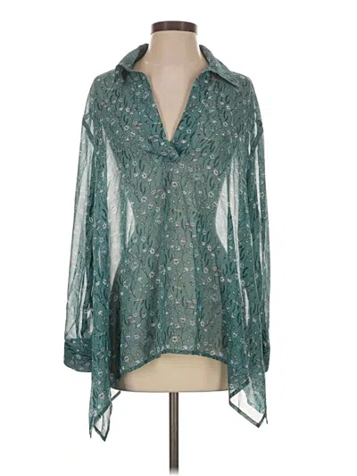 Pre-owned Cabi Long Sleeve Blouse In Teal