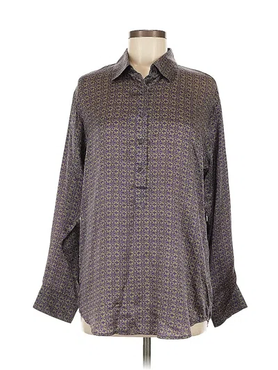 Pre-owned Cabi Long Sleeve Silk Top Purple Print Pattern Collared Neckline Tops
