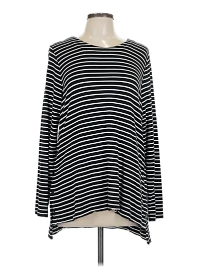 Pre-owned Cabi Long Sleeve Top Black Stripes Pattern Boatneck Tops