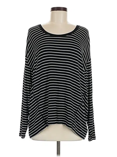 Pre-owned Cabi Long Sleeve Top Black Stripes Pattern Boatneck Tops