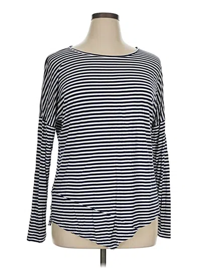 Pre-owned Cabi Long Sleeve Top Blue Stripes Pattern Boatneck Tops