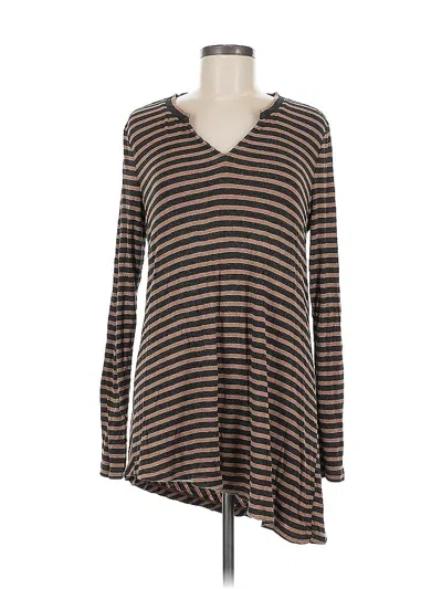 Pre-owned Cabi Long Sleeve Top Brown Stripes Pattern V Neck Tops