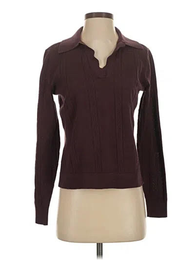 Pre-owned Cabi Long Sleeve Top Burgundy Collared Neckline Tops