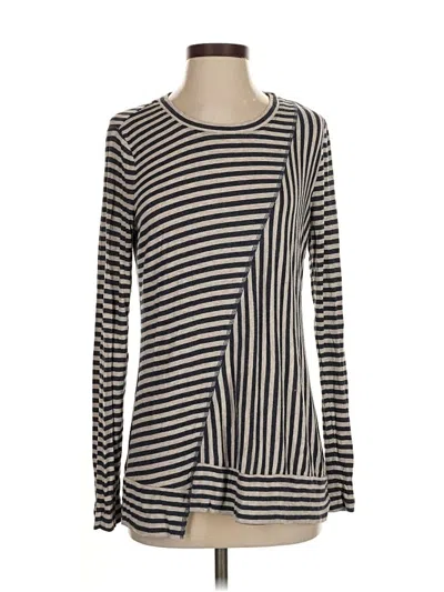 Pre-owned Cabi Long Sleeve Top Gray Stripes Pattern Boatneck Tops