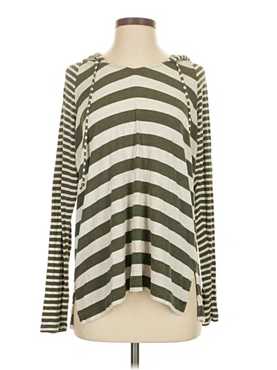 Pre-owned Cabi Long Sleeve Top Green Stripes Pattern Cowl Neck Tops