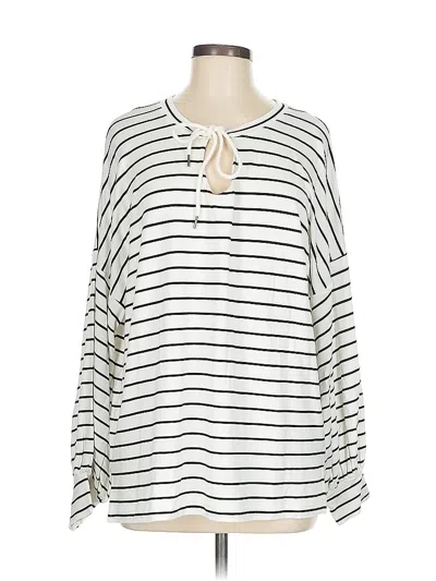 Pre-owned Cabi Long Sleeve Top Ivory Keyhole Neckline Tops In White