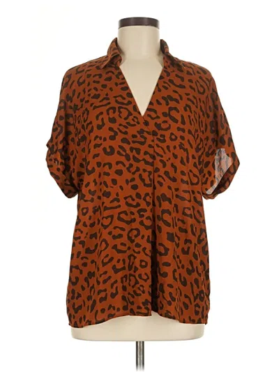 Pre-owned Cabi Short Sleeve Blouse In Brown
