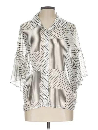 Pre-owned Cabi Short Sleeve Blouse In Silver