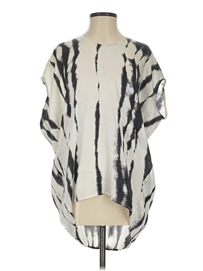 Pre-owned Cabi Short Sleeve Silk Top Ivory Tie-dye Pattern High Neck Tops In White