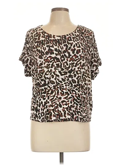Pre-owned Cabi Short Sleeve Top Brown Animal Print Pattern Scoop Neck Tops