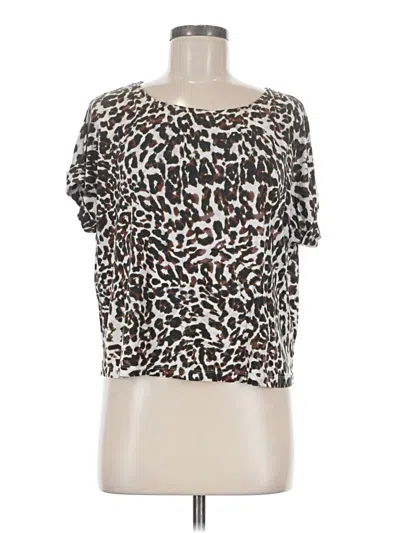 Pre-owned Cabi Short Sleeve Top Brown Animal Print Pattern Square Neckline Tops
