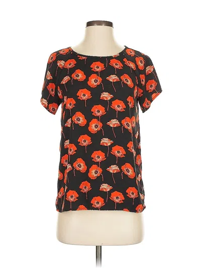 Pre-owned Cabi Short Sleeve Top Orange Floral Pattern Crew Neck Tops