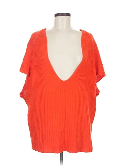 Pre-owned Cabi Short Sleeve Top Orange Plunge Neckline Tops