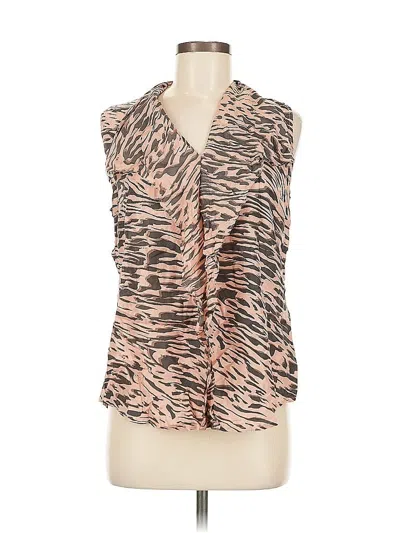 Pre-owned Cabi Sleeveless Silk Top Pink Animal Print Pattern V-neck Tops