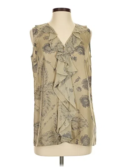 Pre-owned Cabi Sleeveless Silk Top Tan Ruffles Neckline Tops