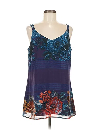 Pre-owned Cabi Tank Top Blue Floral Pattern Sweetheart Neckline Tops