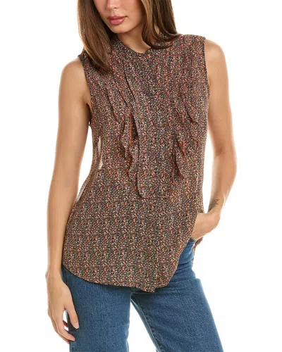 Cabi Tux Ruffle Top In Brown