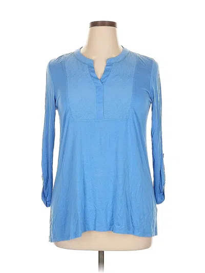 Pre-owned Cable & Gauge 3/4 Sleeve Blouse In Blue