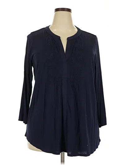 Pre-owned Cable & Gauge 3/4 Sleeve Blouse In Blue