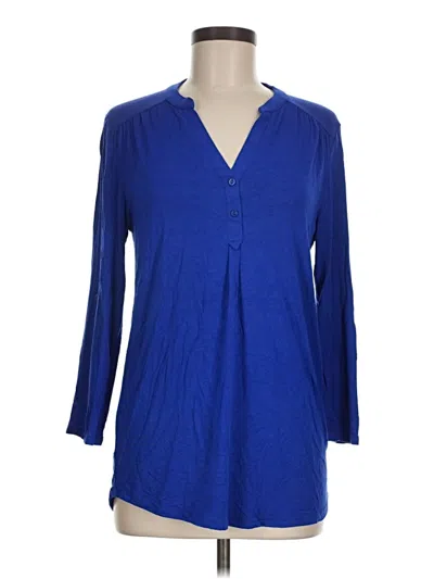 Pre-owned Cable & Gauge 3/4 Sleeve Blouse In Blue