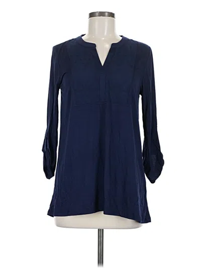 Pre-owned Cable & Gauge 3/4 Sleeve Blouse In Blue