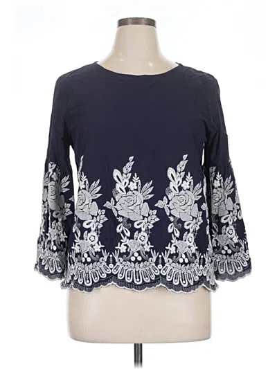 Pre-owned Cable & Gauge 3/4 Sleeve Blouse In Blue
