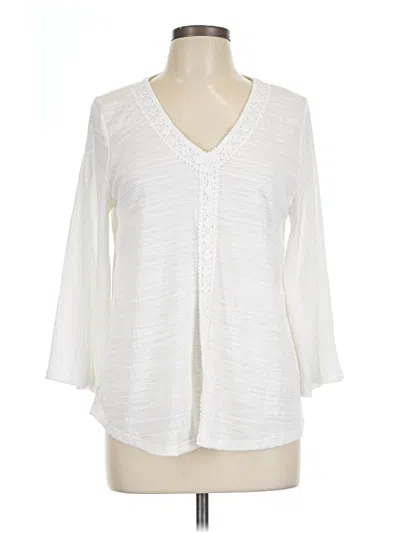 Pre-owned Cable & Gauge 3/4 Sleeve Blouse In White