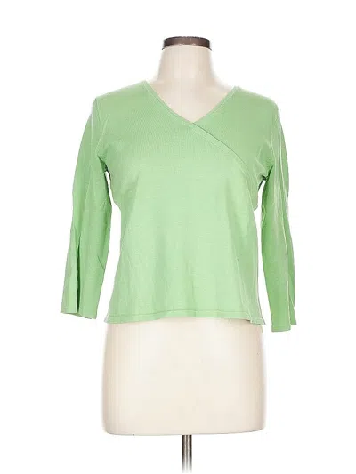 Pre-owned Cable & Gauge 3/4 Sleeve Silk Top Green V Neck Tops