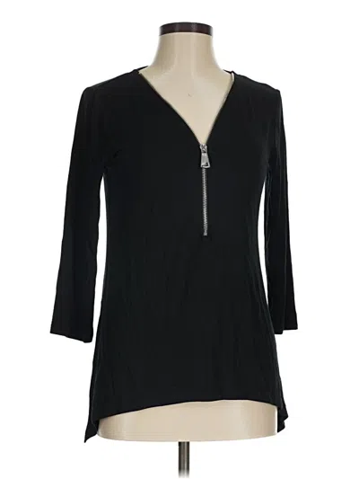 Pre-owned Cable & Gauge 3/4 Sleeve Top Black Plunge Neckline Tops