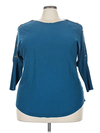 Pre-owned Cable & Gauge 3/4 Sleeve Top Blue Boatneck Tops