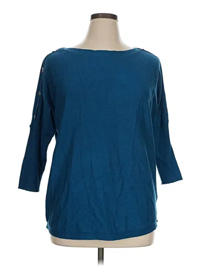 Pre-owned Cable & Gauge 3/4 Sleeve Top Blue Boatneck Tops