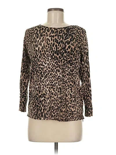 Pre-owned Cable & Gauge 3/4 Sleeve Top Brown Animal Print Pattern Boatneck Tops