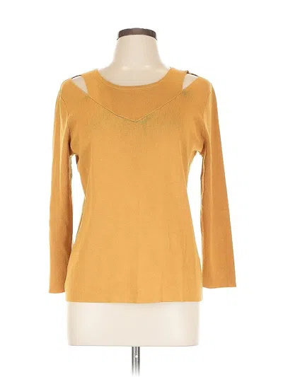 Pre-owned Cable & Gauge 3/4 Sleeve Top Gold Keyhole Neckline Tops