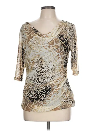 Pre-owned Cable & Gauge 3/4 Sleeve Top Gold Scoop Neck Tops
