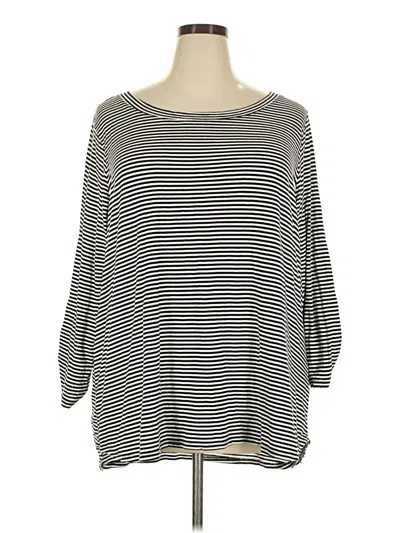 Pre-owned Cable & Gauge 3/4 Sleeve Top Gray Stripes Pattern Boatneck Tops