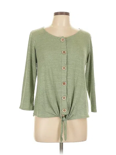 Pre-owned Cable & Gauge 3/4 Sleeve Top Green Keyhole Neckline Tops