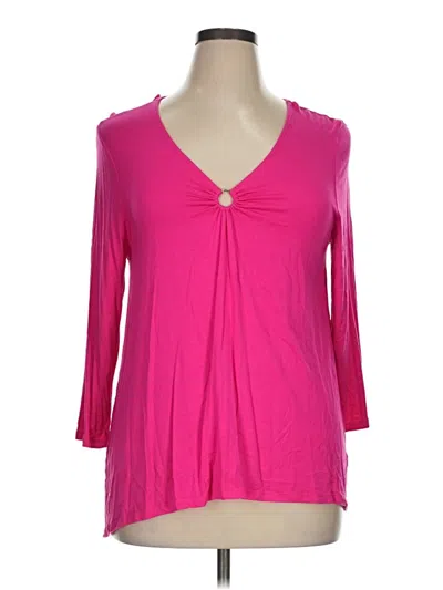 Pre-owned Cable & Gauge 3/4 Sleeve Top Pink Plunge Neckline Tops