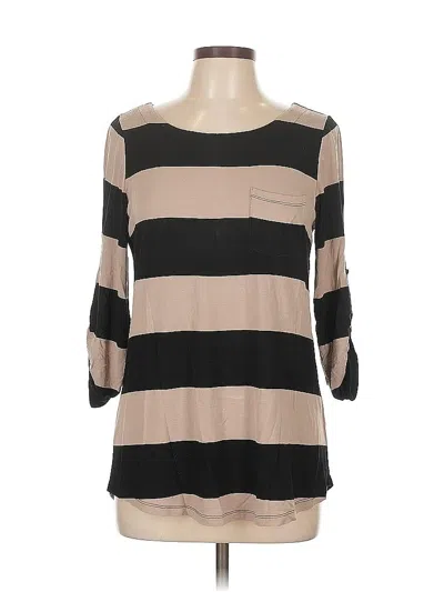 Pre-owned Cable & Gauge 3/4 Sleeve Top Tan Boatneck Tops In Brown