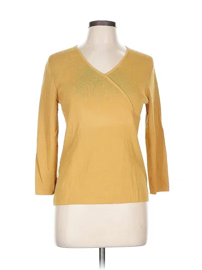 Pre-owned Cable & Gauge 3/4 Sleeve Top Yellow V Neck Tops