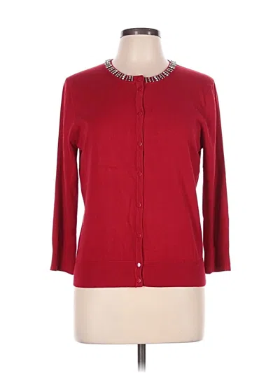 Pre-owned Cable & Gauge Cardigan Sweater In Red