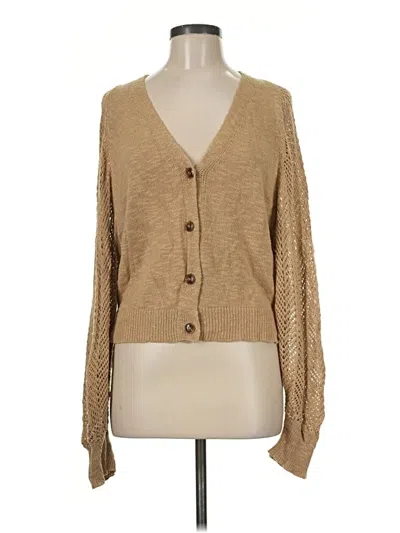 Pre-owned Cable & Gauge Cardigan Sweater In Tan