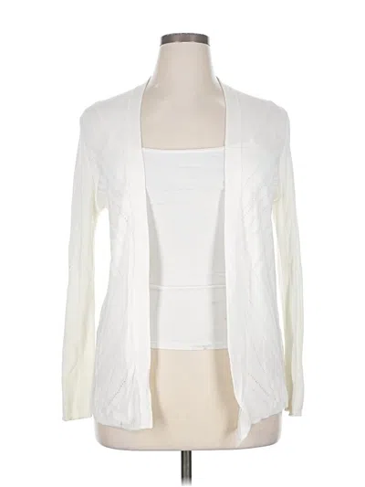 Pre-owned Cable & Gauge Cardigan Sweater In White