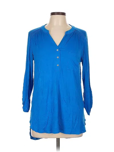 Pre-owned Cable & Gauge Long Sleeve Blouse In Blue