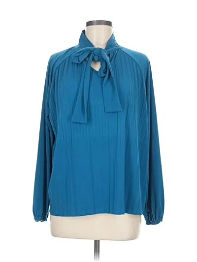 Pre-owned Cable & Gauge Long Sleeve Blouse In Blue