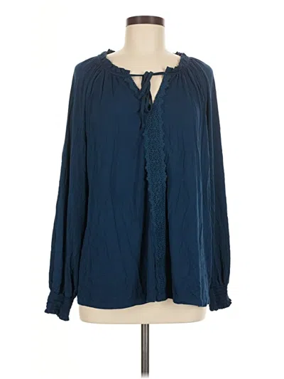 Pre-owned Cable & Gauge Long Sleeve Blouse In Blue