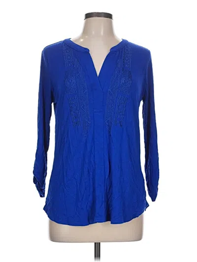 Pre-owned Cable & Gauge Long Sleeve Blouse In Blue