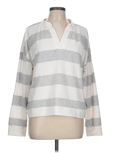 Pre-owned Cable & Gauge Long Sleeve Top Gray Stripes Pattern Collared Neckline Tops